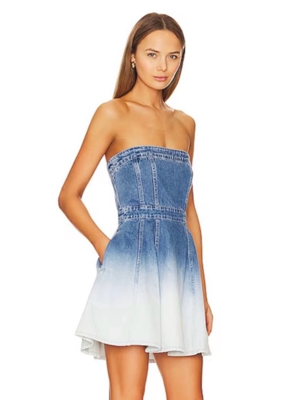 Amanda Uprichard Blue to White Ombre Strapless Denim Dress - Picture 3 of 5